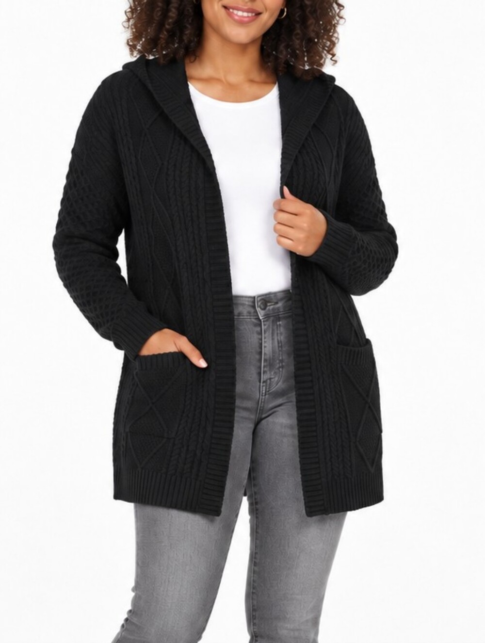 Nwot INC International Concepts Black Hooded Cardigan